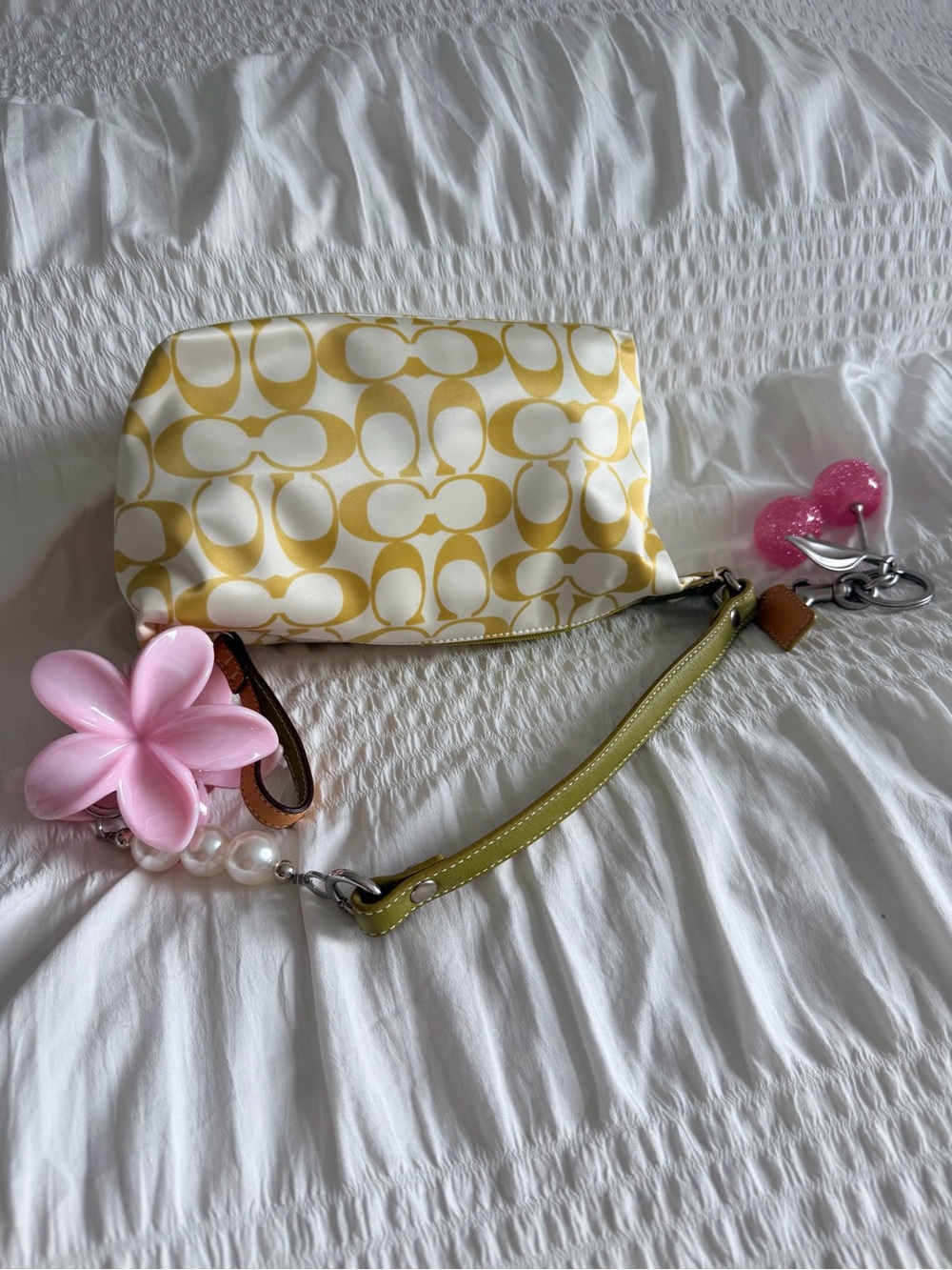 Vintage Coach Green & Cream Signature Monogram Nylon Demi Baguette Bag - Picture 7 of 10